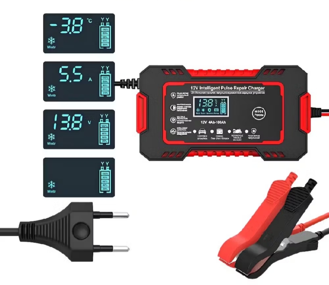 Carregador de bateria automotivo inteligente 12V com Display Digital Automático Energia Reparação Puls